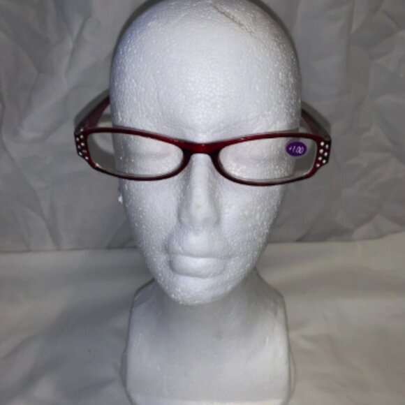 RED w/GEMS ON FRAME UNISEX str1.00 READING COMPUTER GLASSES - Picture 1 of 9